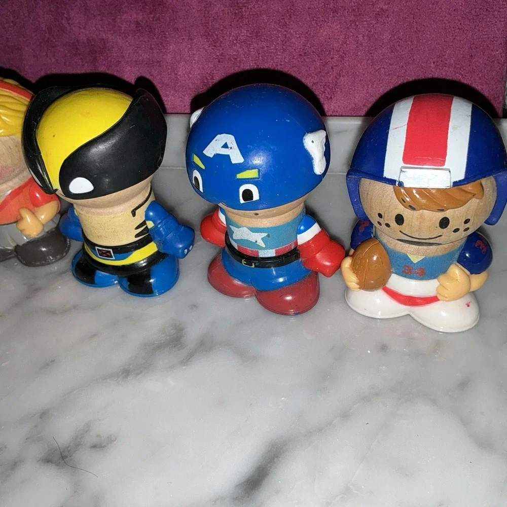 Lot of 5 Learning Curve Play‎ Town Wooden Doll Figures Avengers Police Wolverine